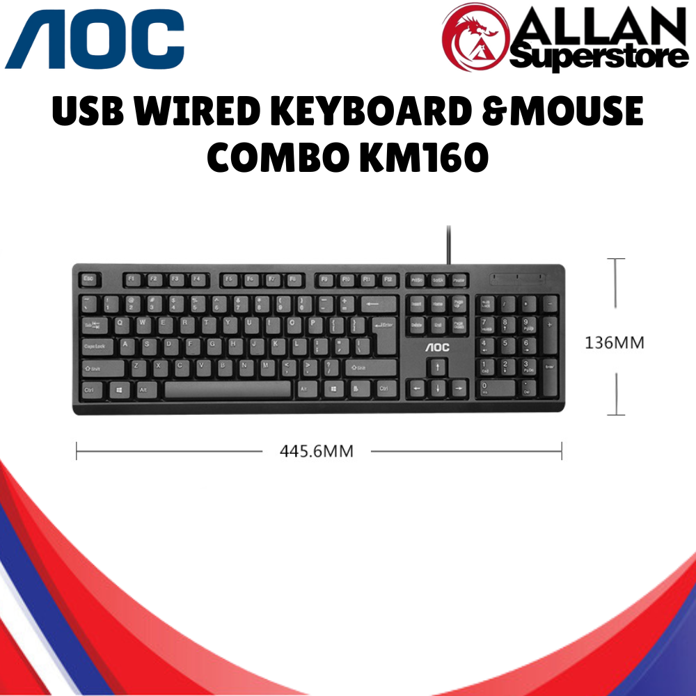 AOC KM160 USB Keyboard Mouse Combo | Wired Combo Set 104 Keys Keyboard ...