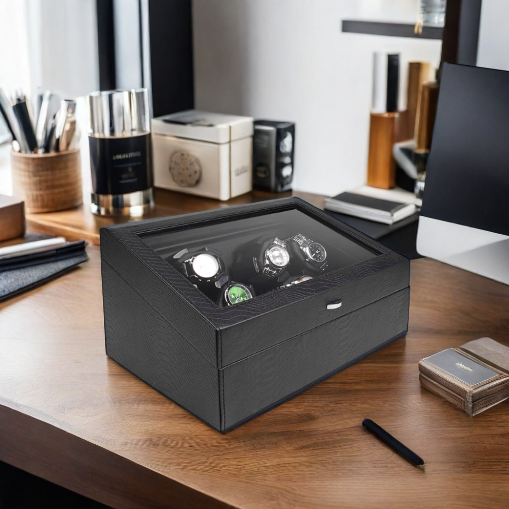 6+6 Slot Automatic Watch Winder Leather Storage with Additional Storage ...