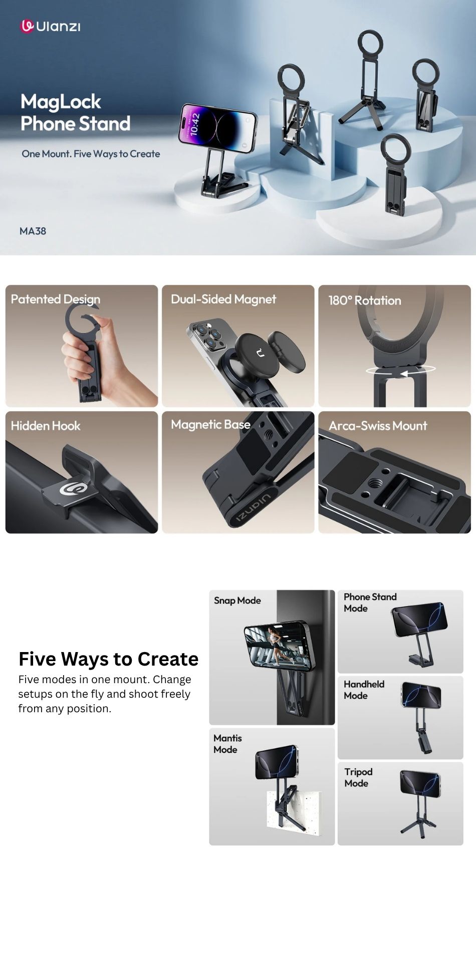 Shop With Insight | Magnetic Phone Tripod Stand For IPhone-Aluminum Maglock Smartphone Mini Tripod Pocket Cell Phone Stand Strong Magnet Quick Mount Compatible - View #4