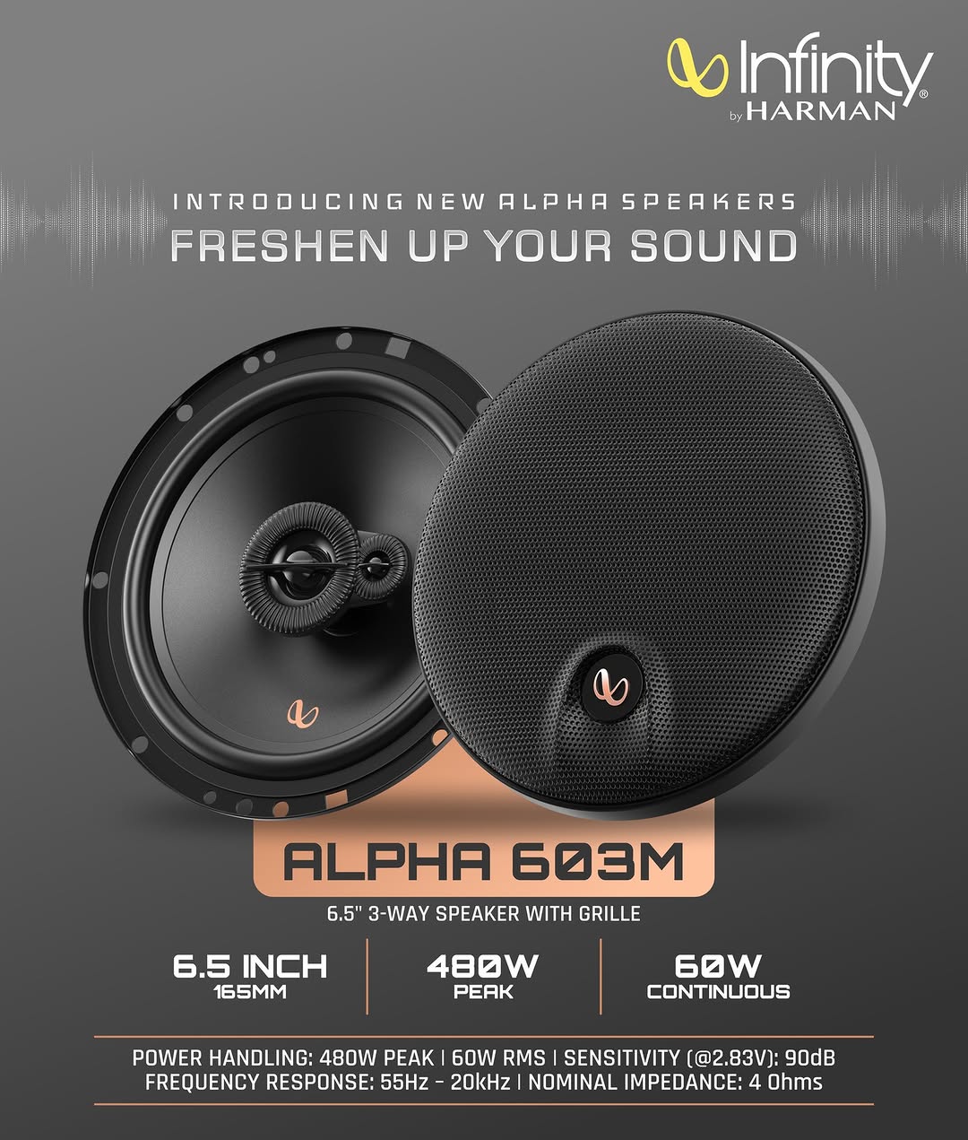 Infinity Alpha 603M Car Speaker 3-Way 60W RMS Plus One