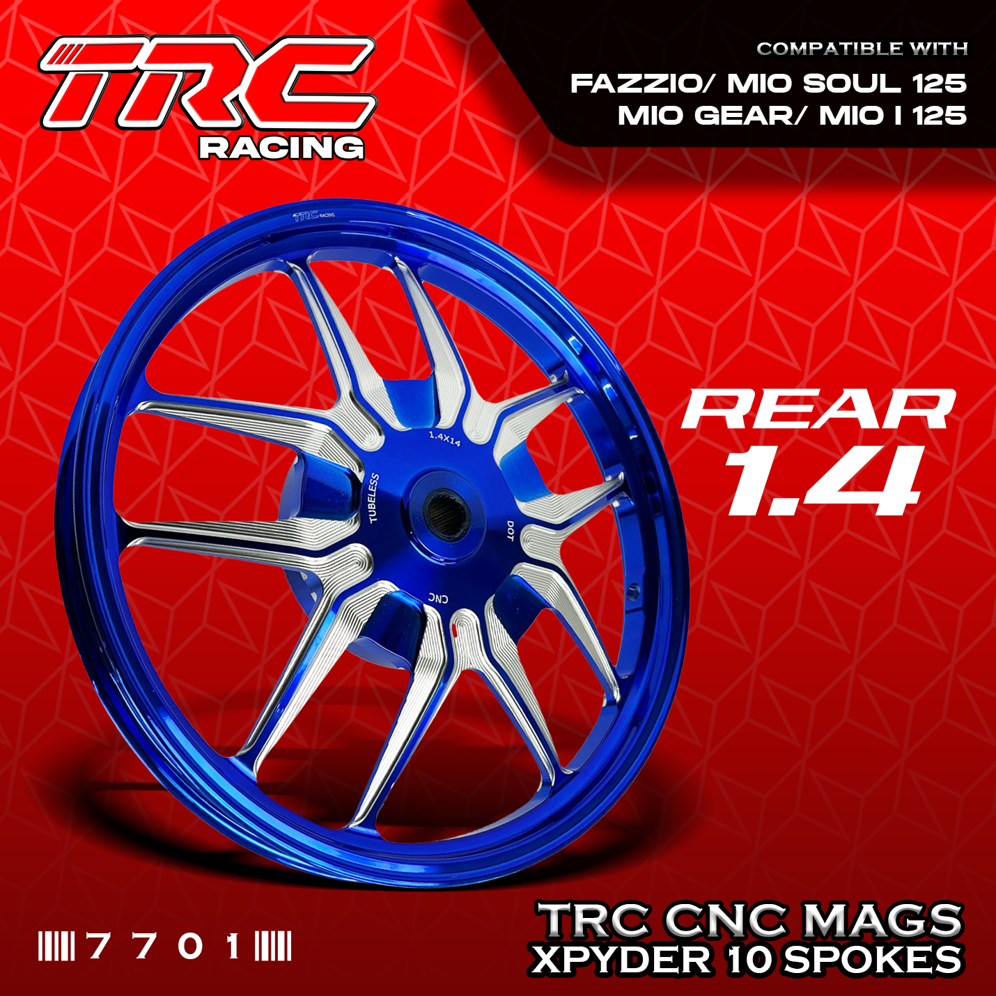 TRC RACING CNC XPYDER 10 SPOKES MAG WHEELS (1.4Fx1.4R x14) for FAZZIO ...