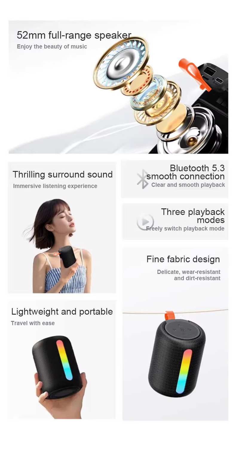 Jiditech Wireless Bluetooth Speaker Stereo Sound TWS Waterproof USB/TF ...