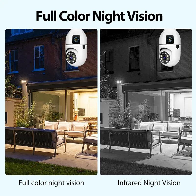V380 Pro Bulb Dual Lens CCTV Camera Connect Cellphone Two-Way Audio 360 ...