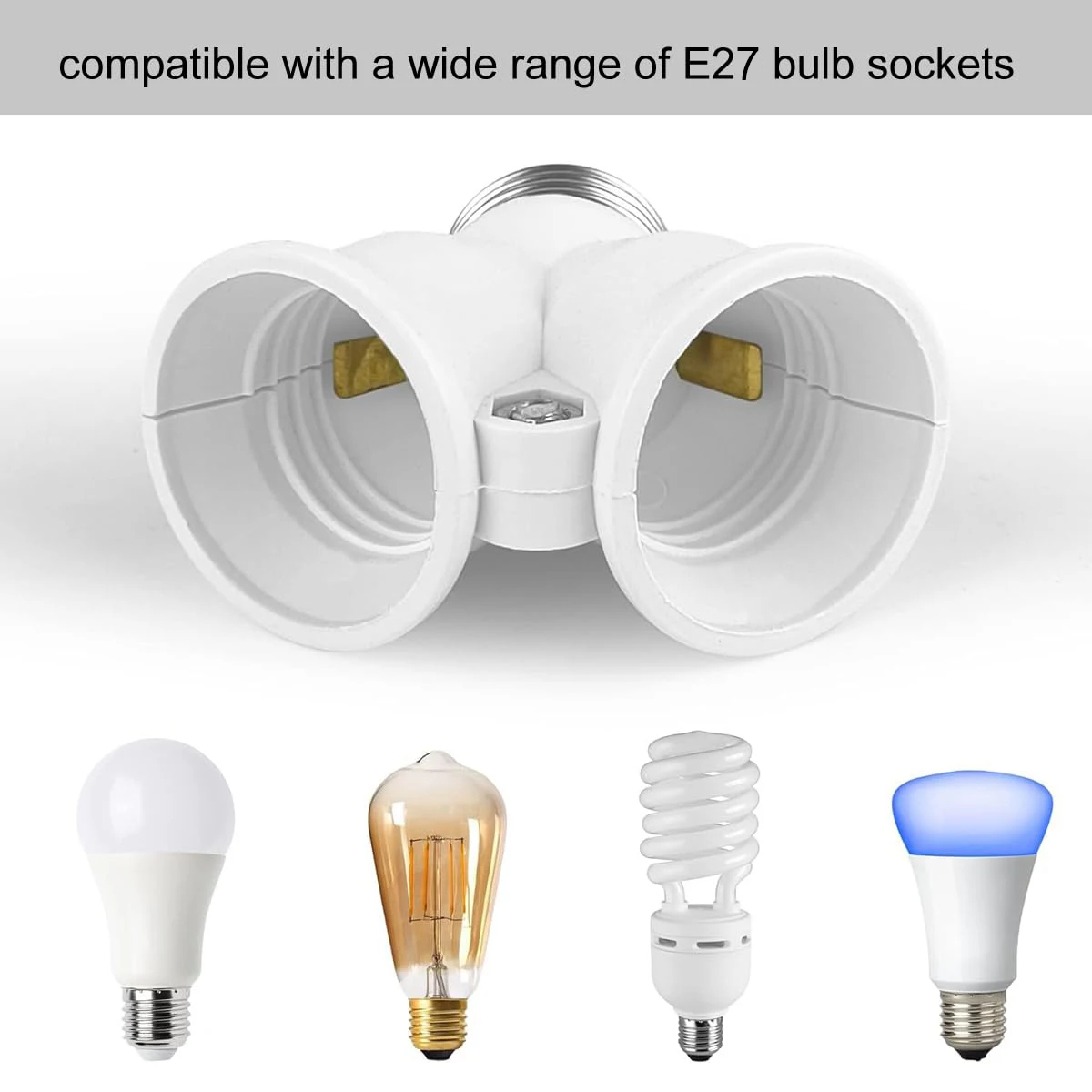 Screw E27 LED Base Light Lamp Bulb Socket E27 to 2-E27 Splitter Adapter ...