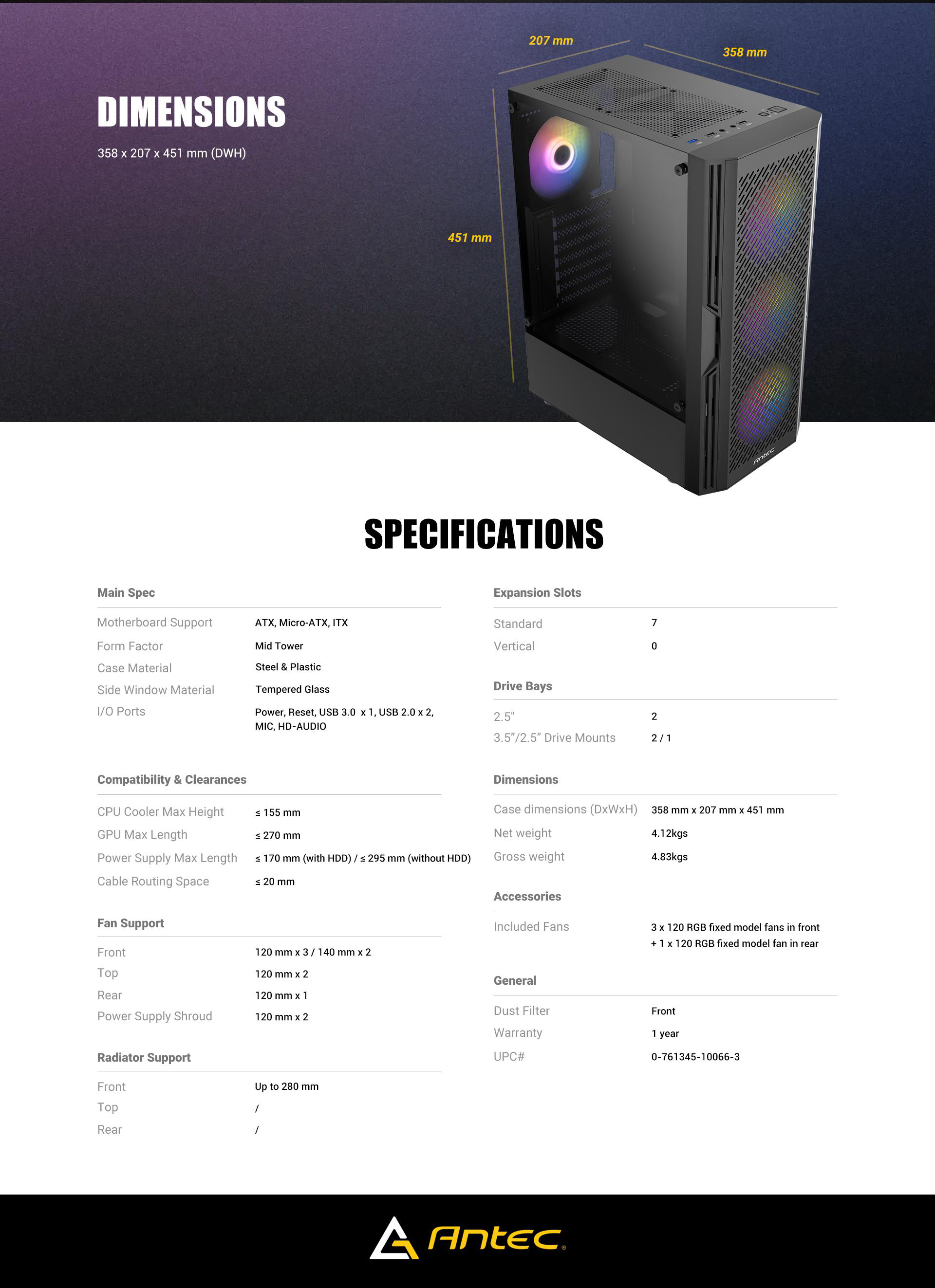 Antec AX20 Elite RGB Mid-Tower Gaming PC Case - Black | Shopee Philippines