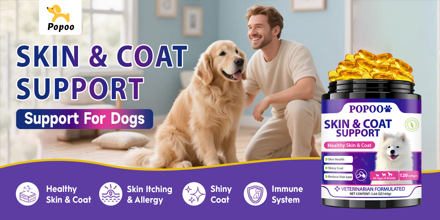 Popoo Skin & Coat Support for Dogs Skin Health Dog Food Supplement for ...
