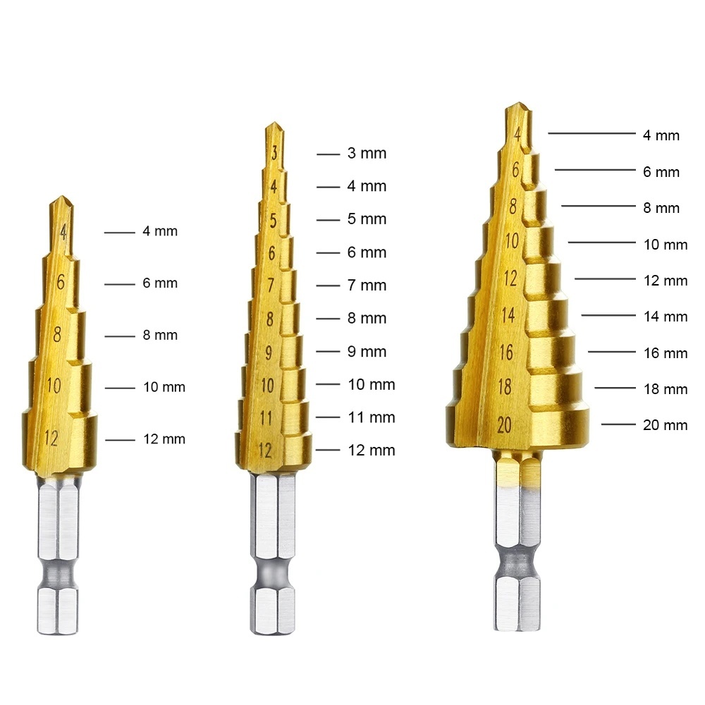 Wood Metal Hole Step Drill Bit Set High Speed Steel Titanium Cutter ...