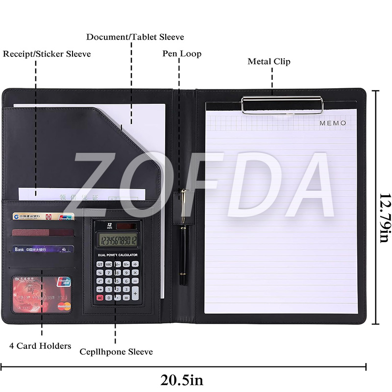 Leather Portfolio Multifunctional Portfolio Folder with Calculator and ...