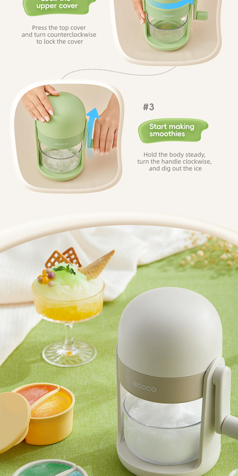 Ecoco Ice Shaver Hand-cranked Portable Mini Ice Crusher with Ice Mold ...