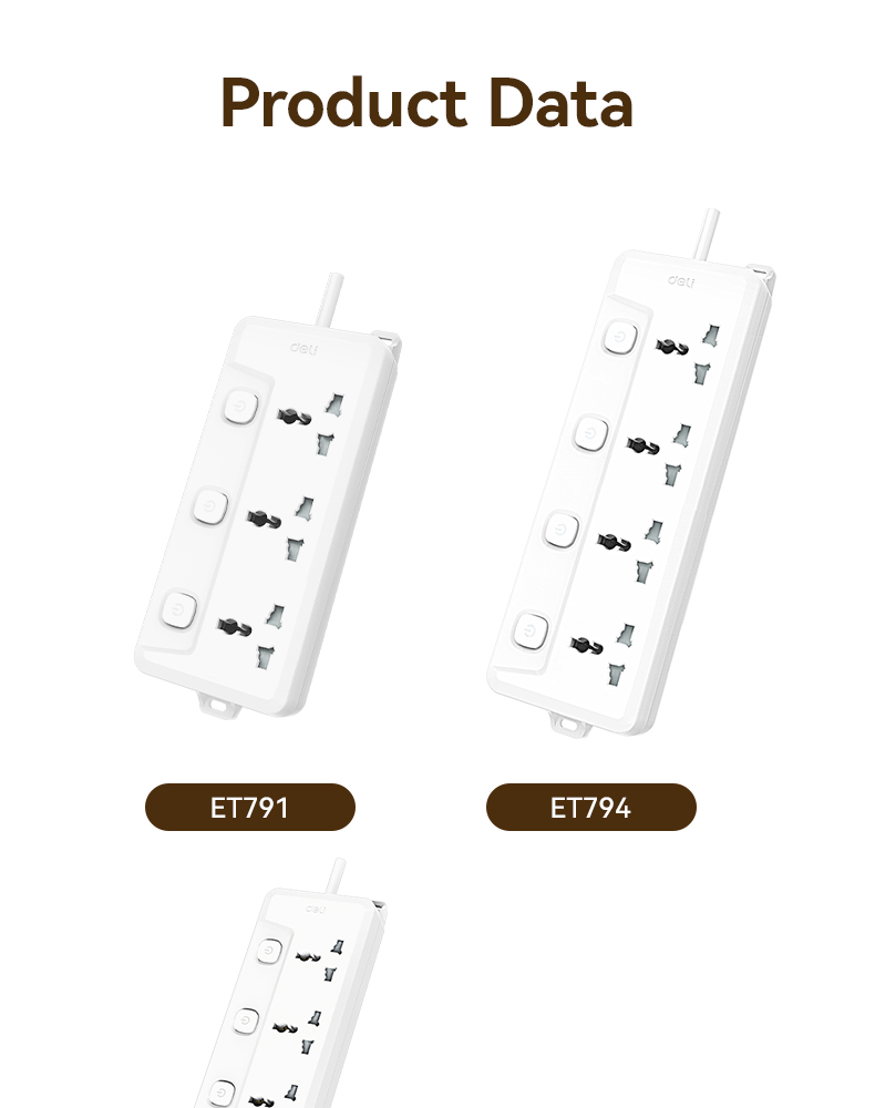 Deli Multi-Function Extension Socket 2/3/5m Sockets With Independent ...