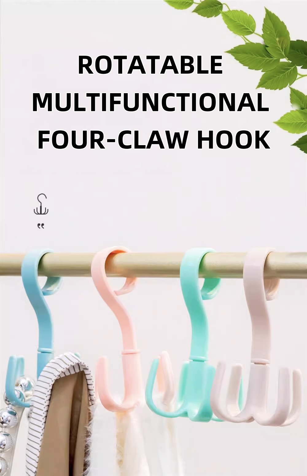 ⚡GB⚡Creative 4-Claw Rotate Hook Belt Tie Bag Scarf Closet Organizer ...