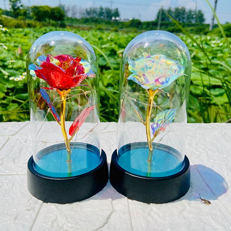 Mini Led Light Rose Artificial in Glass Dome Galaxy Rose Design as ...