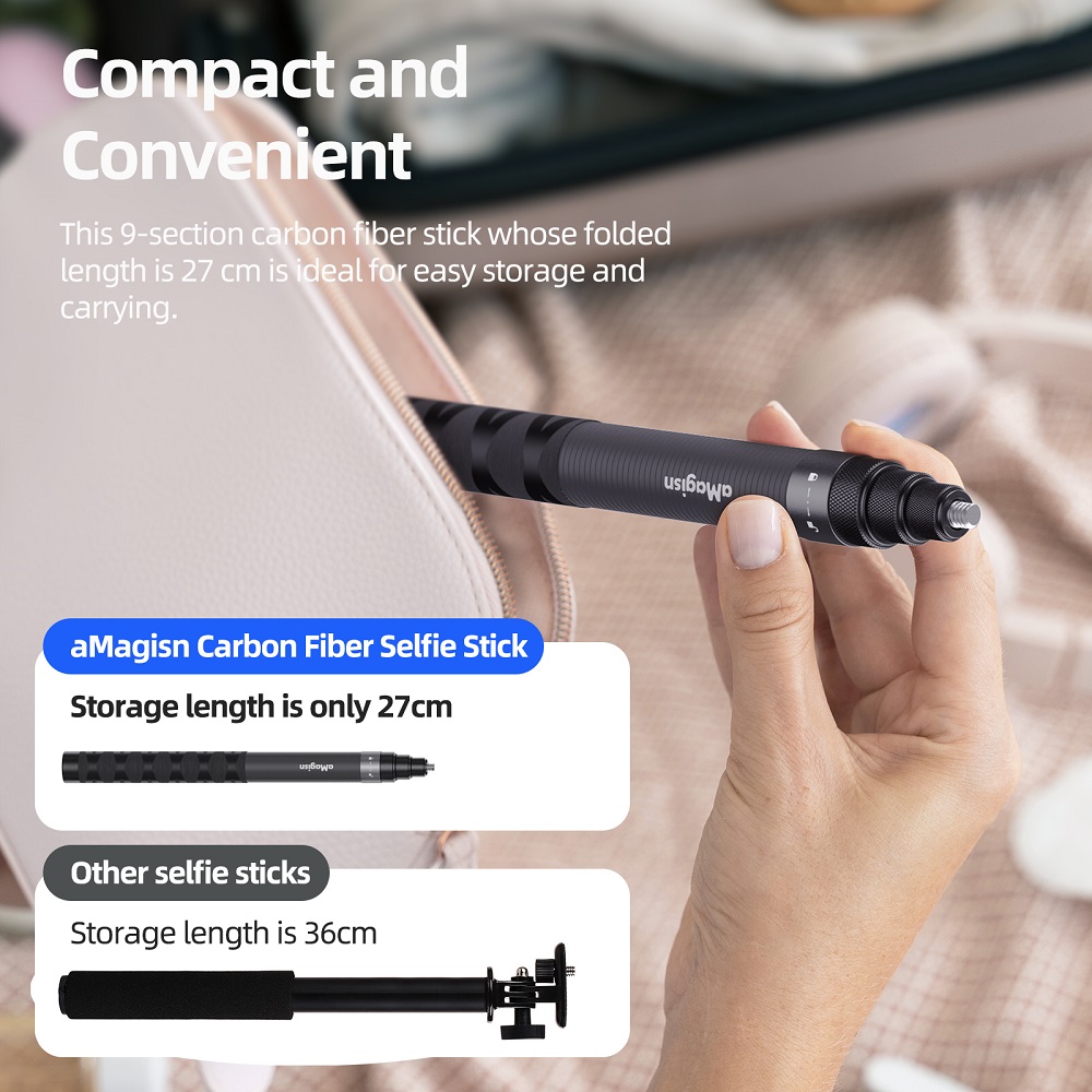 aMagisn Carbon Fiber Selfie Stick 1.2M Adjustable Pole Stainless Steel ...