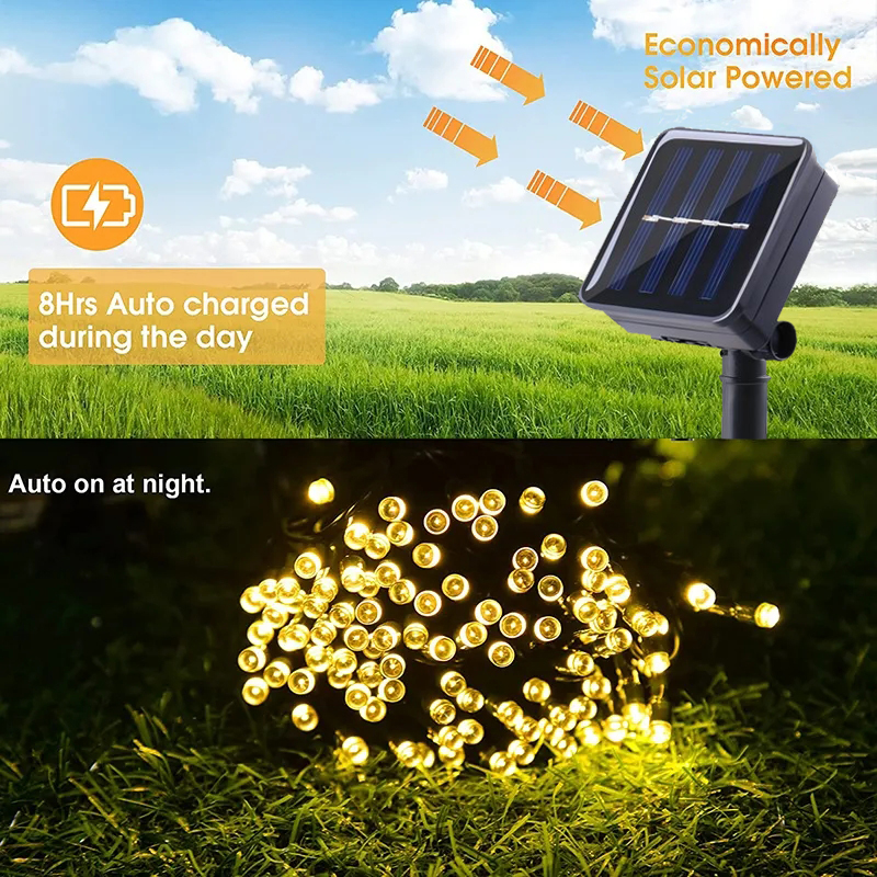 5/12/22M Solar Christmas Lights 8 Modes Outdoor Waterproof Holiday ...