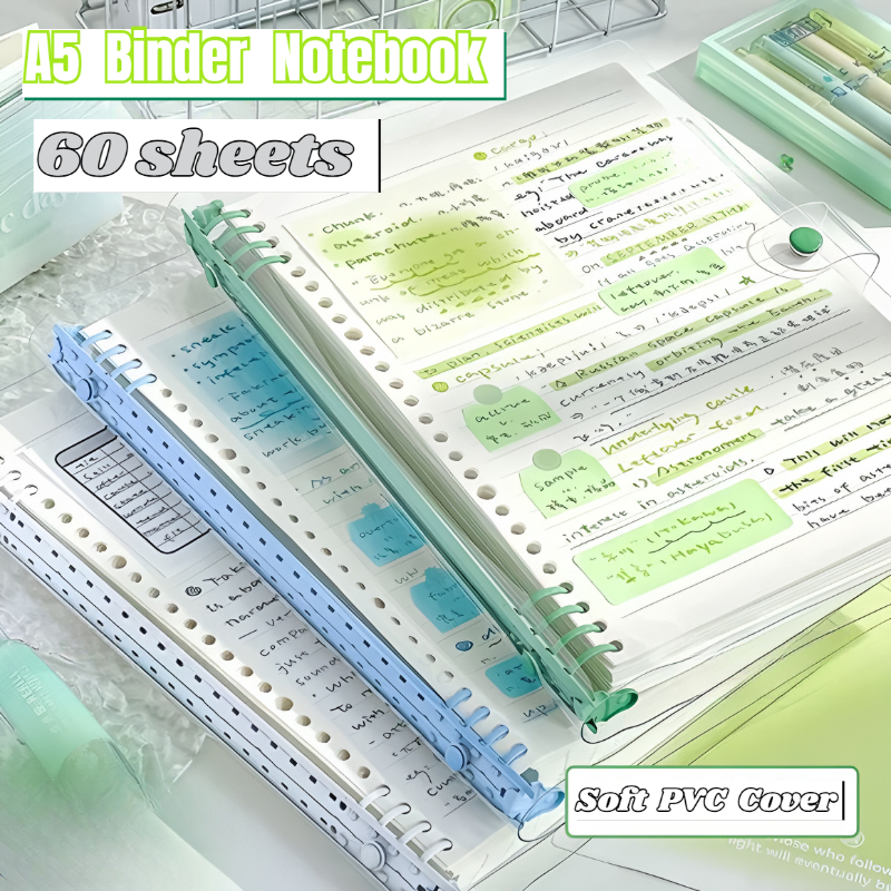 A5 Binder Notebooks Soft Transparent PVC Loose Leaf Notepads Metal ...