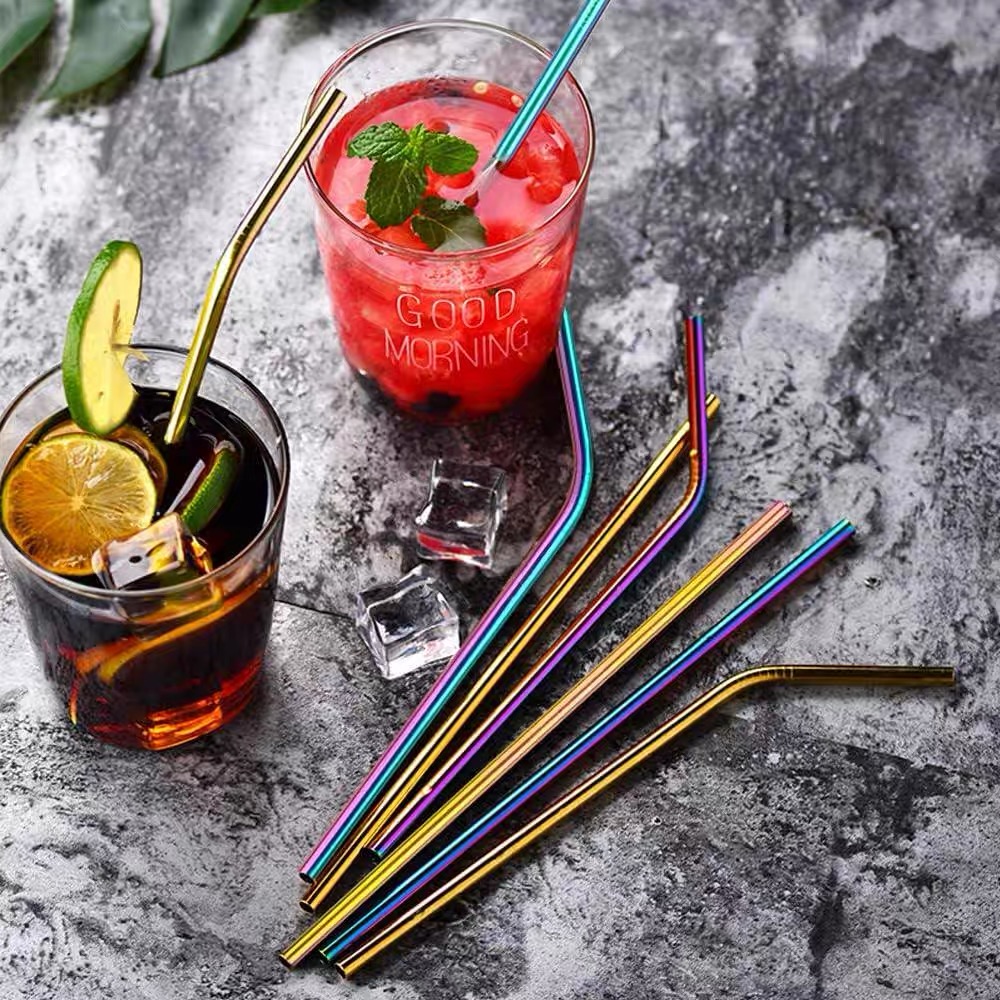 G142 Stainless Metal Straw Reusable 4IN1 Straw Set with Dustcover Pouch ...
