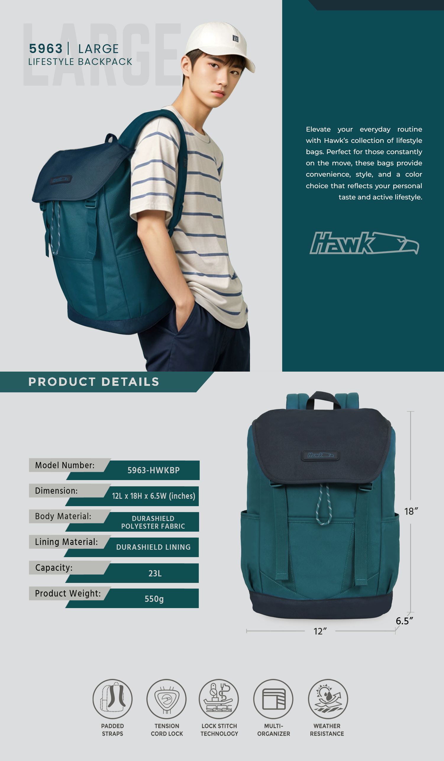 Hawk 5963 LARGE Monoflap Backpack | Shopee Philippines