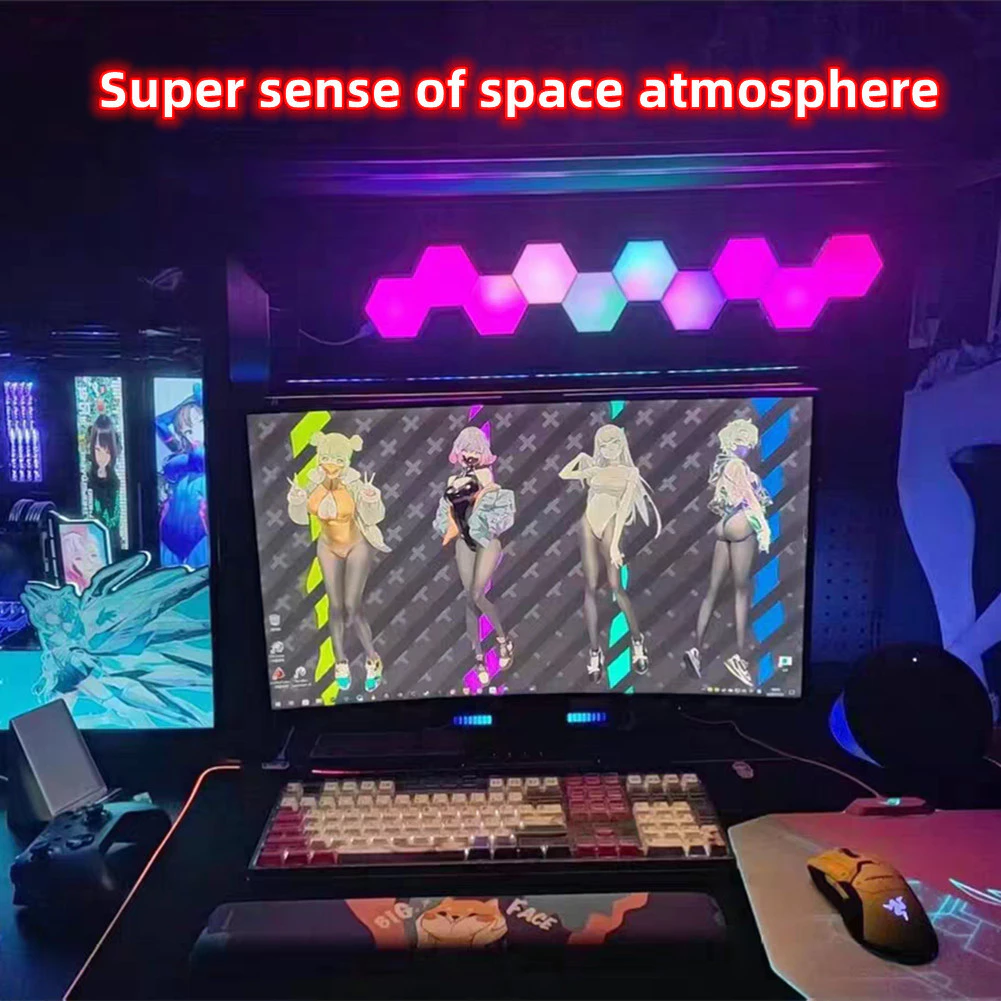 COD 6PCS/12PCS RGB Light DIY Wall Light Aurora Hex Panels for Computer ...