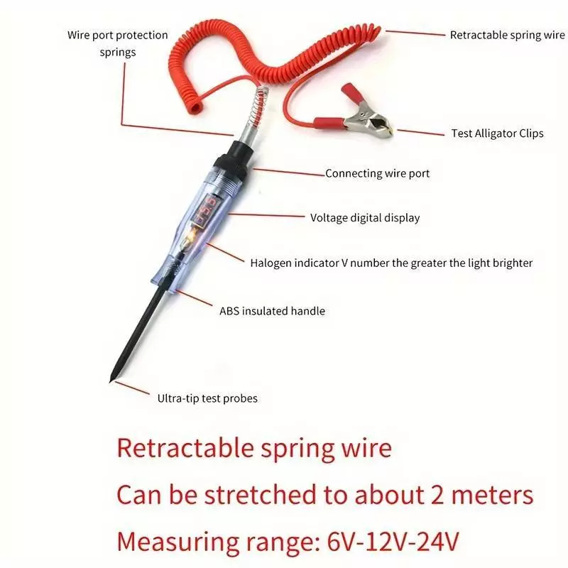 3~120V DC Car Truck Voltage Circuit Tester Digital Display Long Probe ...