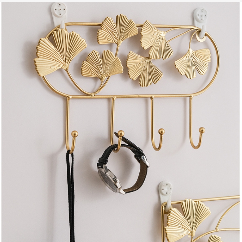 LHK 1pc 4/6 Hooks Wall Coat Racks Wall Mounted Ginkgo Leaf Hook Wall ...