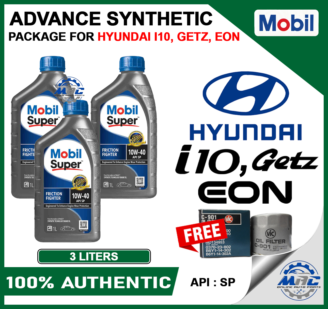 Mobil Super Friction Fighter 10W-40 3 liters HYUNDAI EON , I10 and GETZ ...