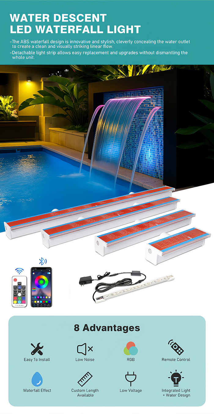 900mm Pool Water Descent Spillway Waterfall Acrylic Fountain RGB LED ...