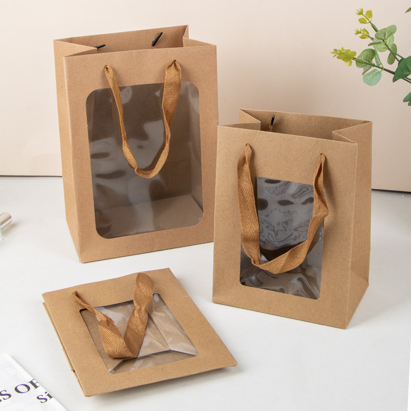 10PCS set Paper Bag Window Clear Window Gift Bags for Stuff Toys Flower ...