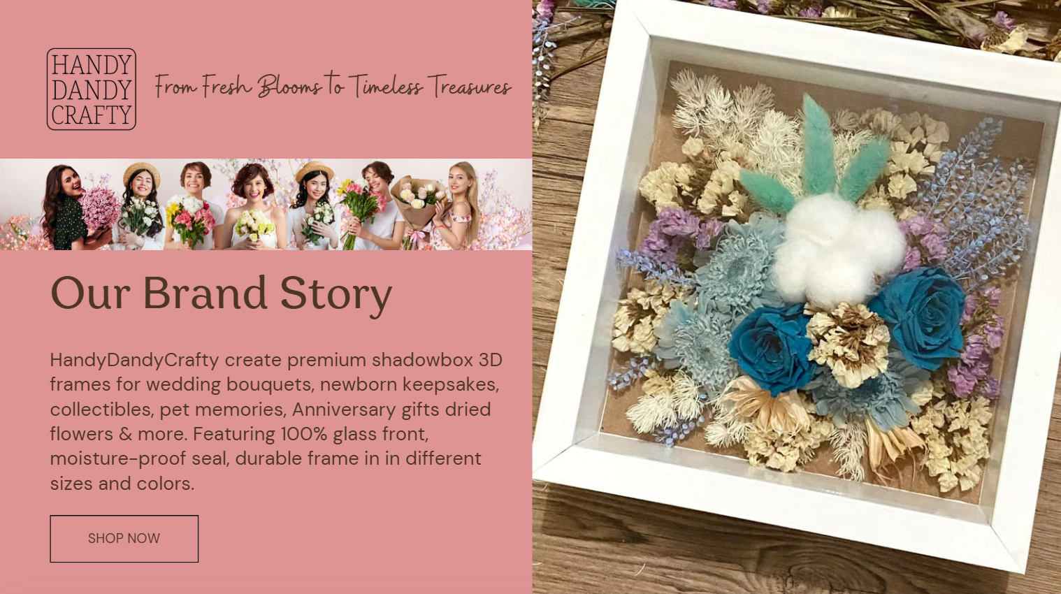 100% Real GLASS BIG SIZE Shadow Box Flower Frame Wooden Case for ...