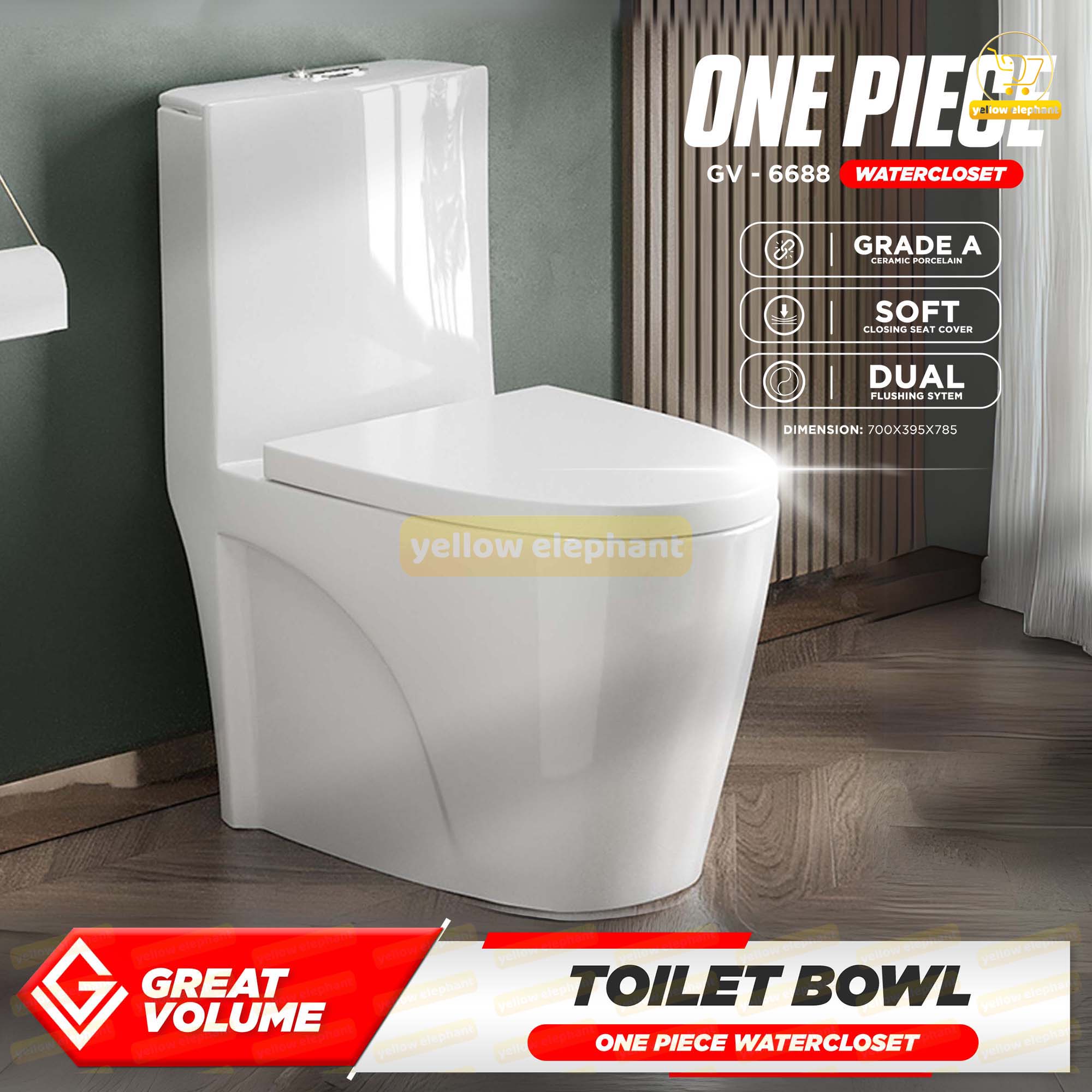 Water Closet Water-Saver Dual-Flush Modern Toilet Bowl Grade A