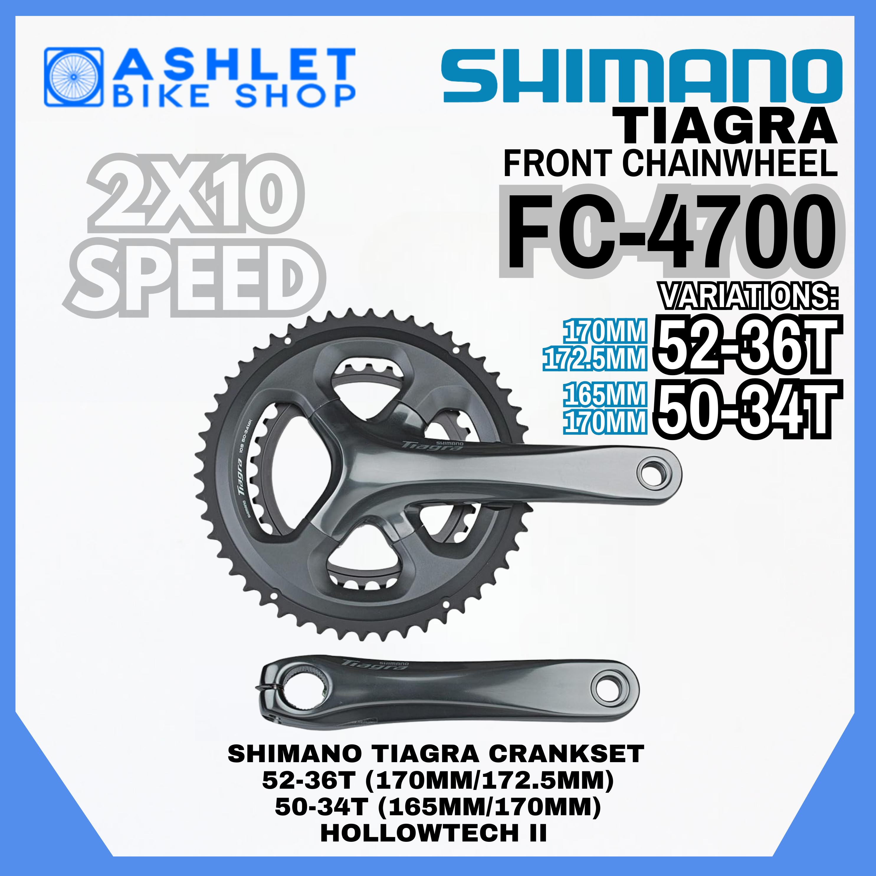 Crankstel Shimano Tiagra FC-4700 2x10 speed 172,5/50-34 holle as