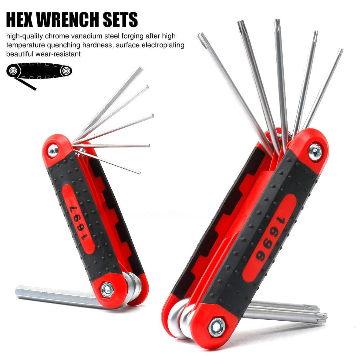 JLD 8Pcs Multi Folding Design Torx Key Allen Wrench CR-V Hex/Torx Hand ...