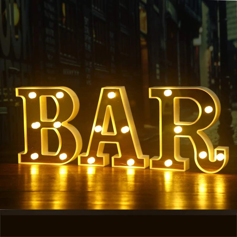 3D Golden Light Up Mirror Letters LED Lights Sign Glitter Alphabet ...