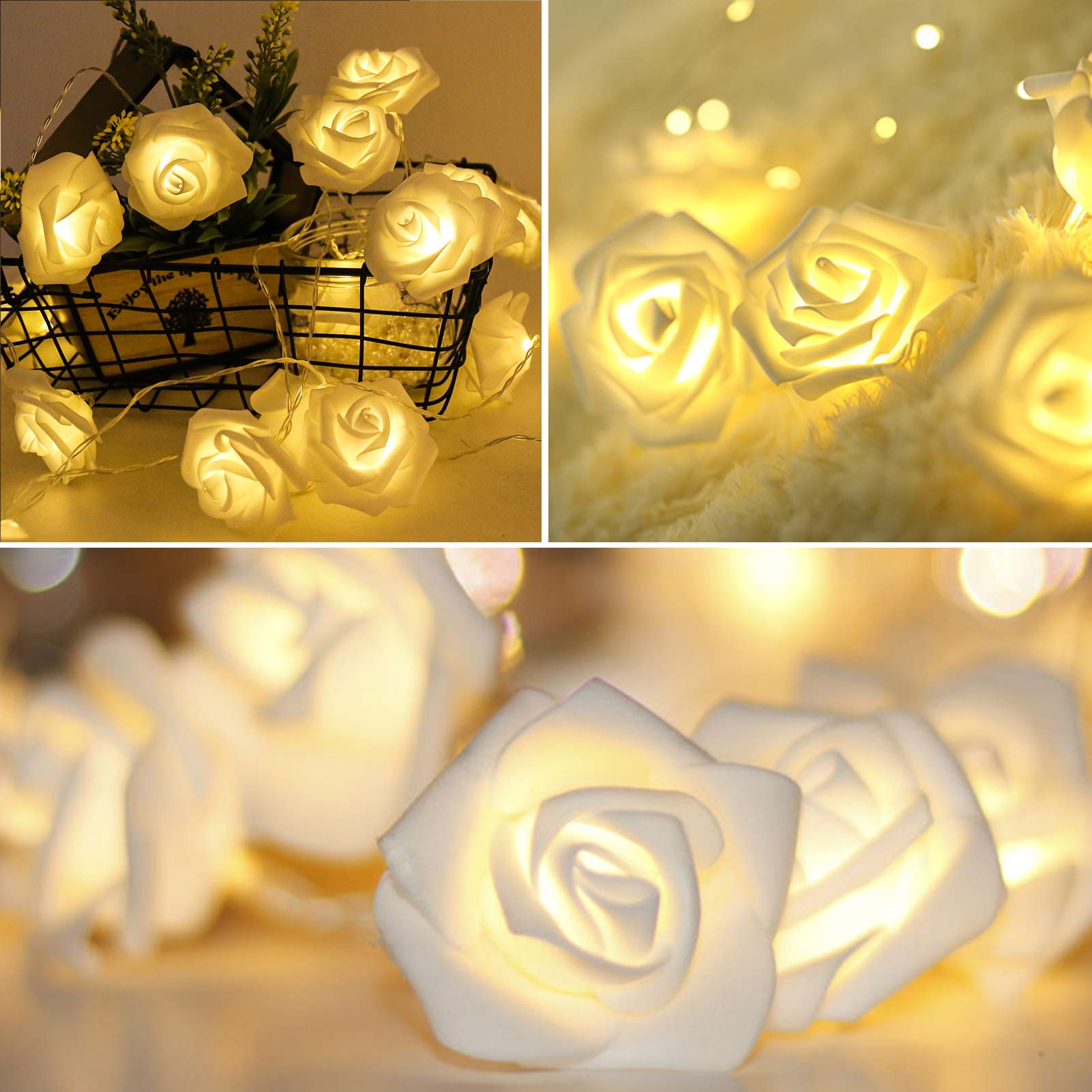3/6M LED Rose String Lights Battery Operated Rose Lamp Fairy Light for ...