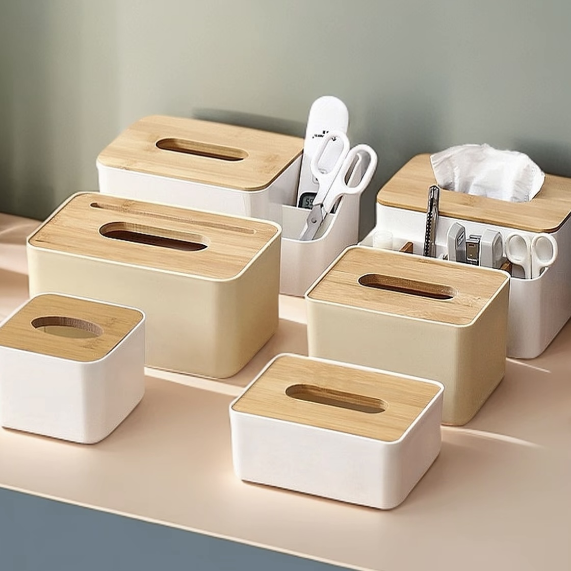 Bamboo Wooden Covered Tissue Box Holder Kitchen Restaurant Home ...