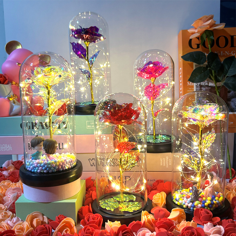 Mini Led Light Rose Artificial in Glass Dome Galaxy Rose Design as ...