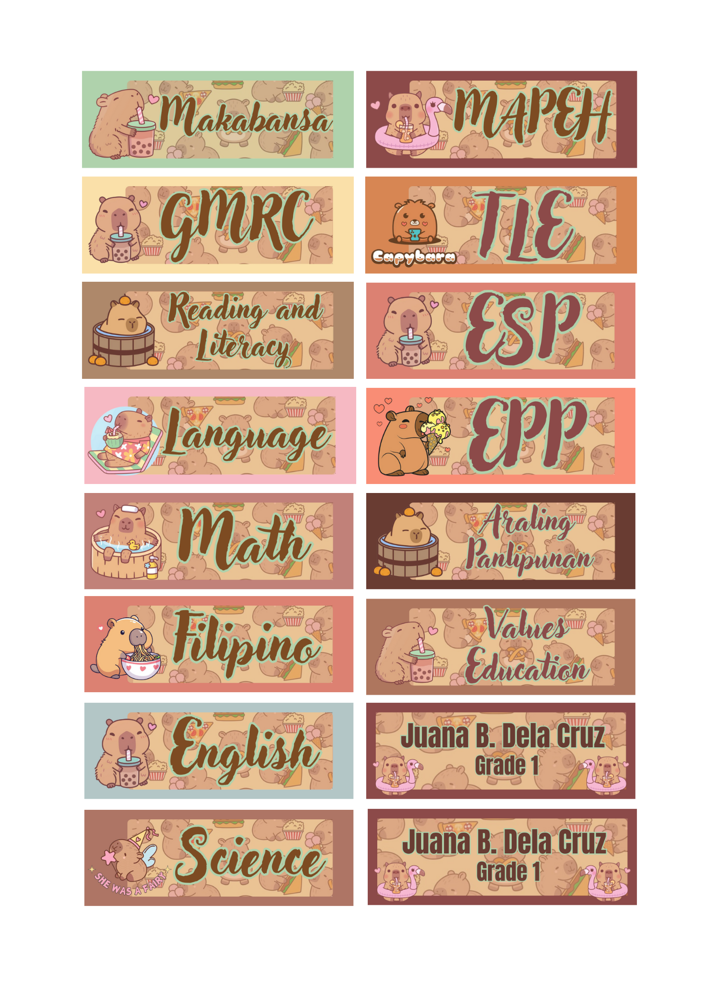 CAPYBARA SUBJECT STICKER LABEL FOR NOTEBOOK 16 PIECES PER SHEET ...