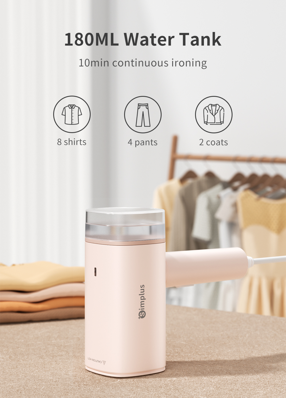 SimplusPink Handheld Steamer Iron 1200W High Power 180ml Water Tank ...