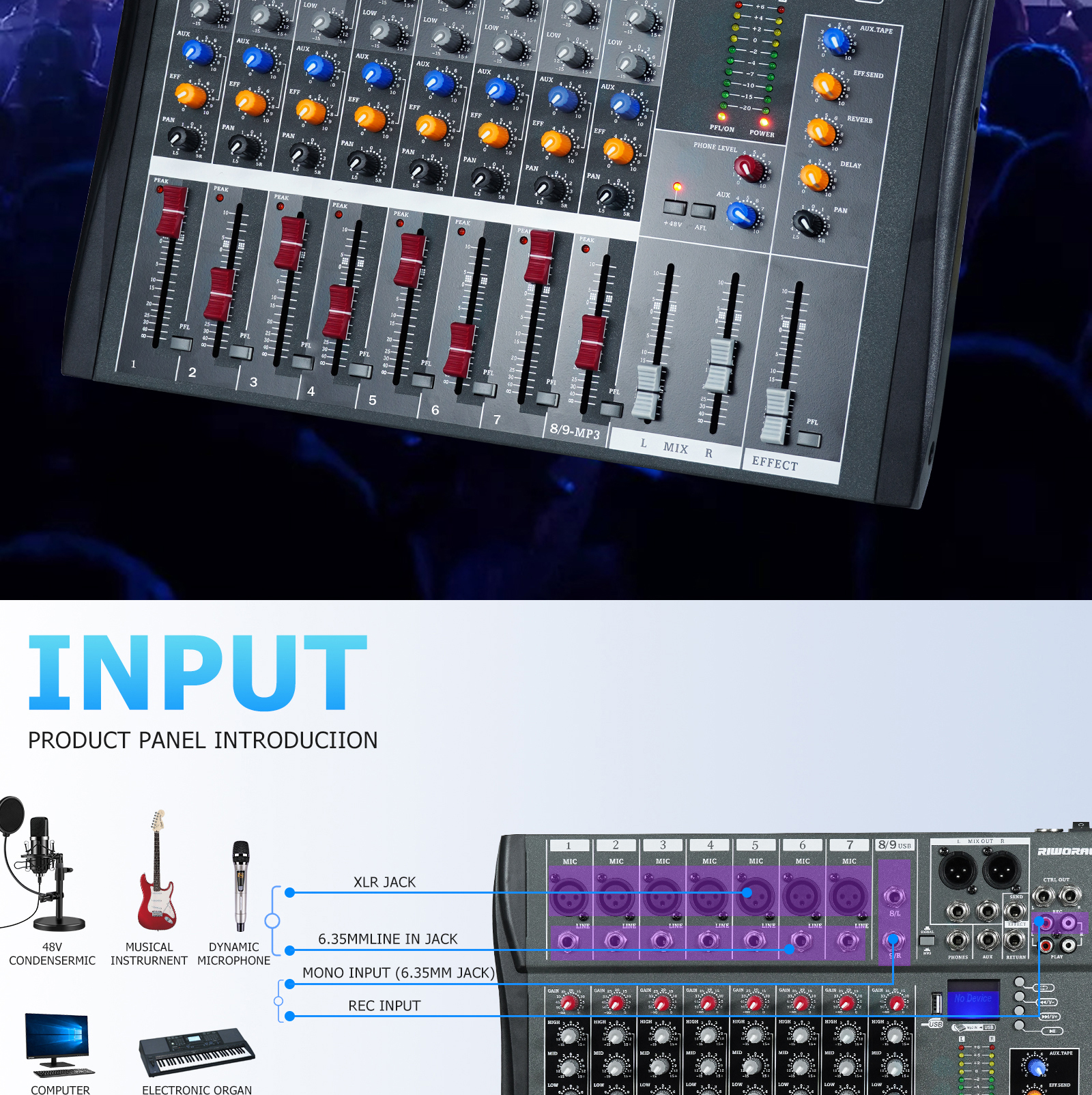 Audio Mixer Sound System 8 Mixer Stereo Equalizer With 7 Band Audio 12 ...