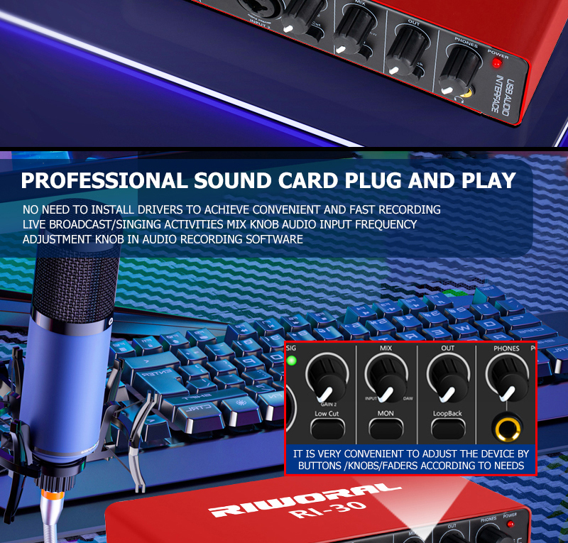 2 Channel USB Audio Interface 24-Bit/192kHz +48V Phantom Power Live ...