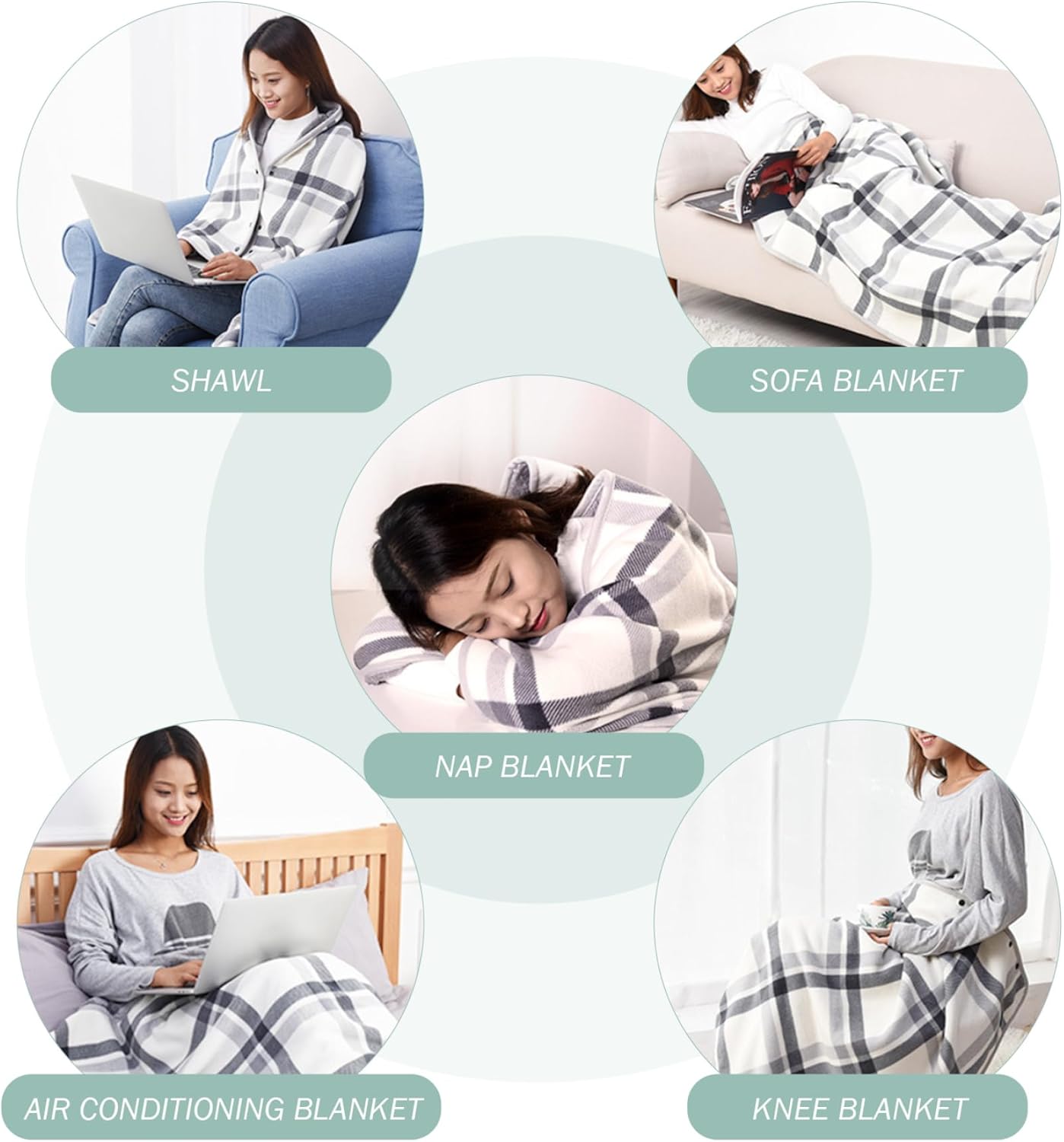 Nap Blanket Wearable Plaid Fleece Blanket With Button Office Shawl Warm ...