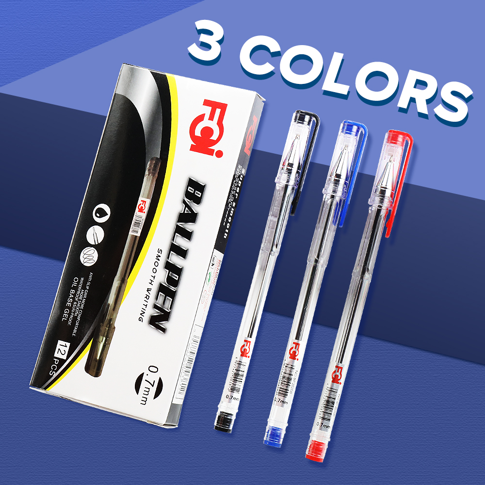 FCI Ball Pen Anti-Slip 12pcs Oil Based Pen Smooth Writing, Smudge-Proof ...