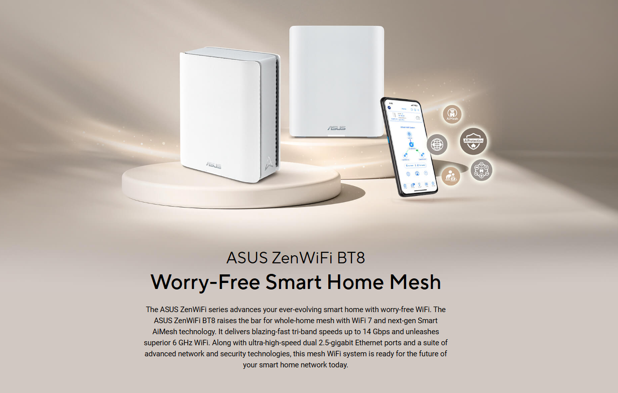 ASUS ZenWiFi BT8 (2PK) / WiFi 7 Tri-Band Router Up to 11Gbps / AiMesh ...
