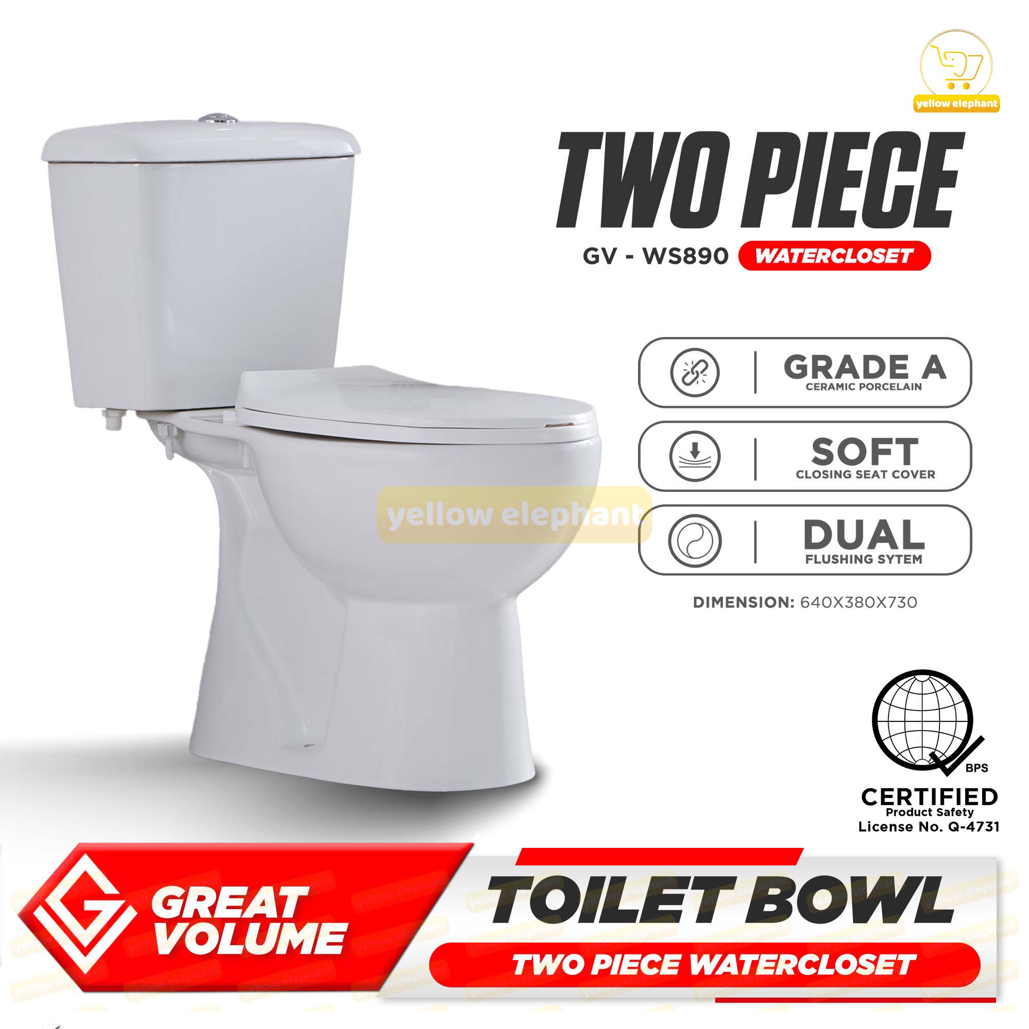 Water Closet Water-Saver Dual-Flush Modern Toilet Bowl Grade A