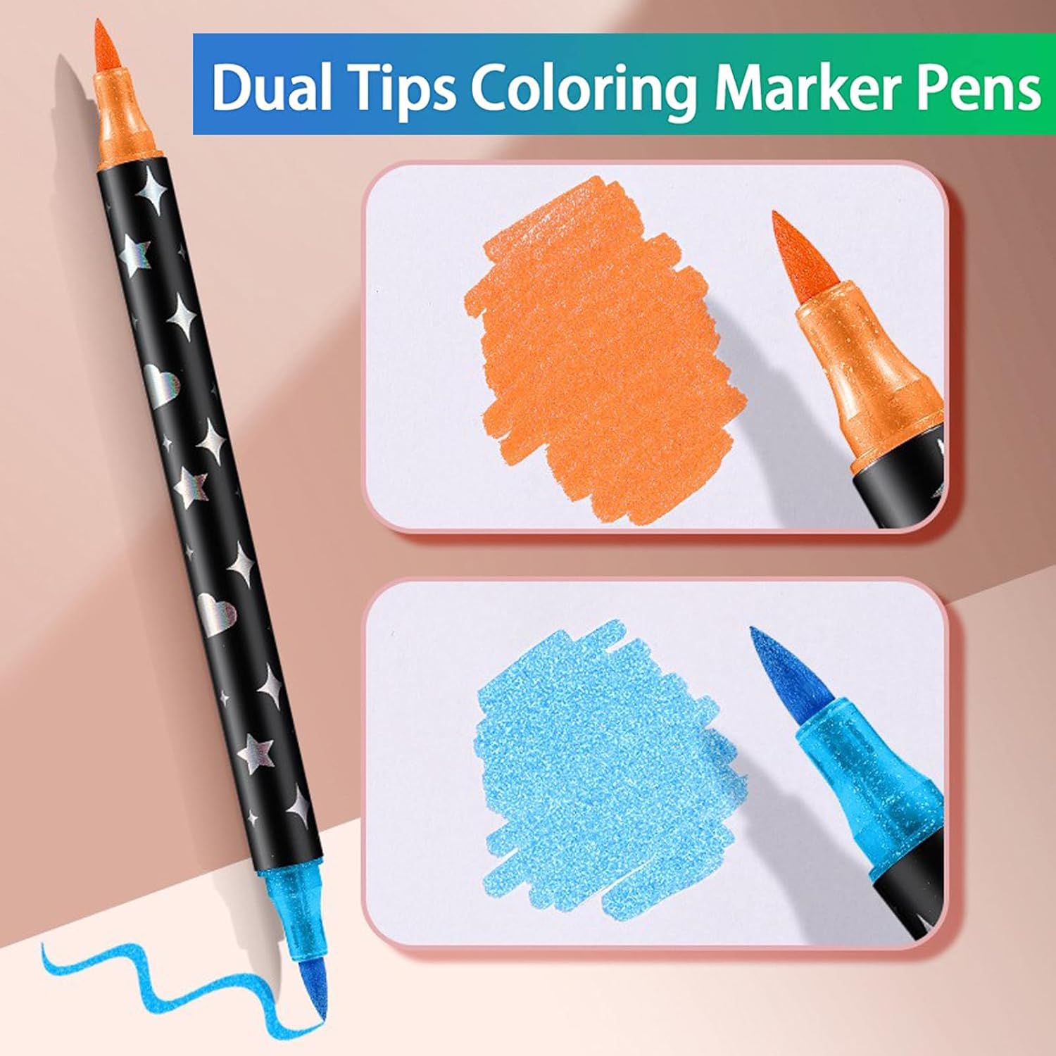 48 Colors Dual Tip Glitter Drawing Color Pen Set Markers Metallic ...