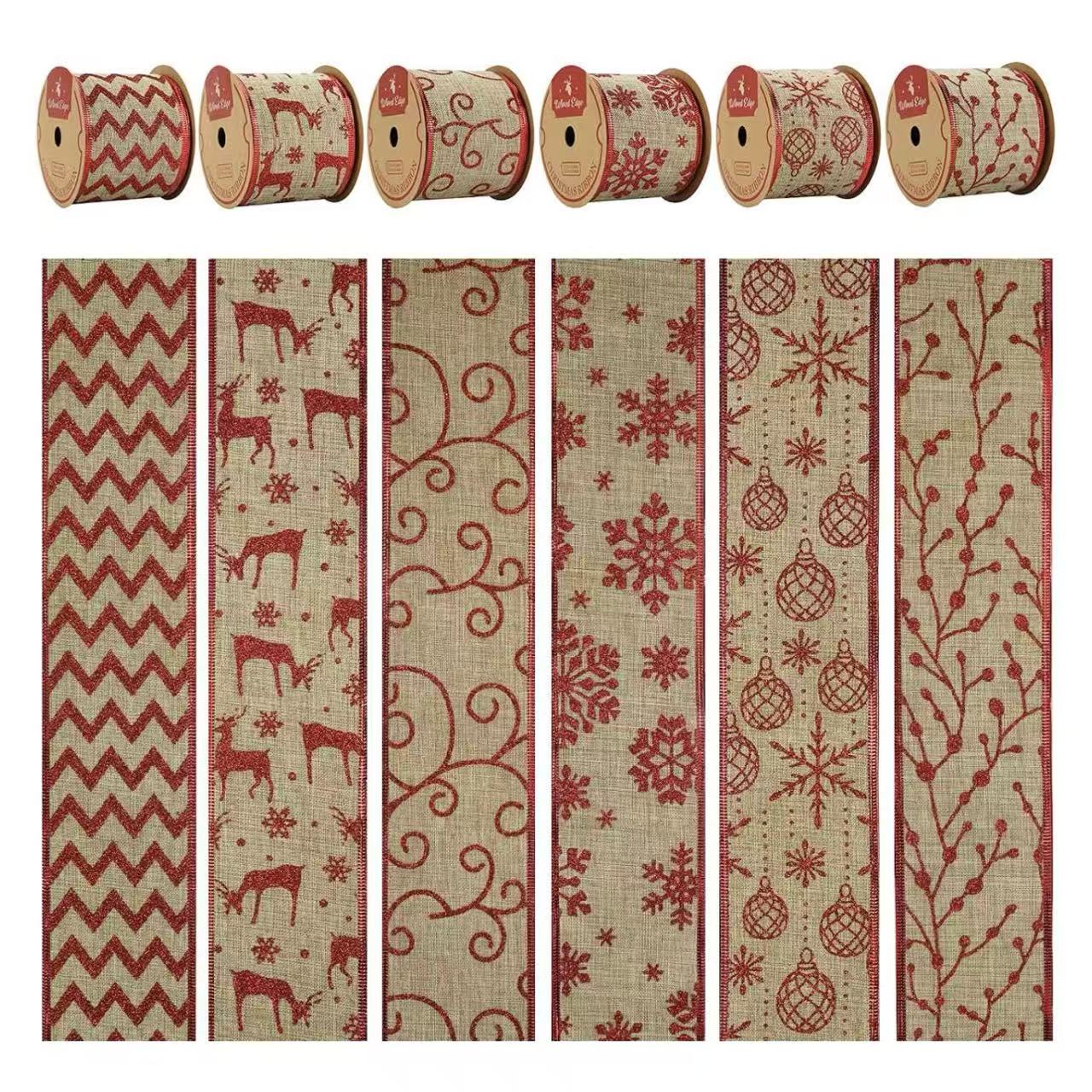 6.3cm High-end linen ribbons, Christmas ribbons, Christmas tree ...