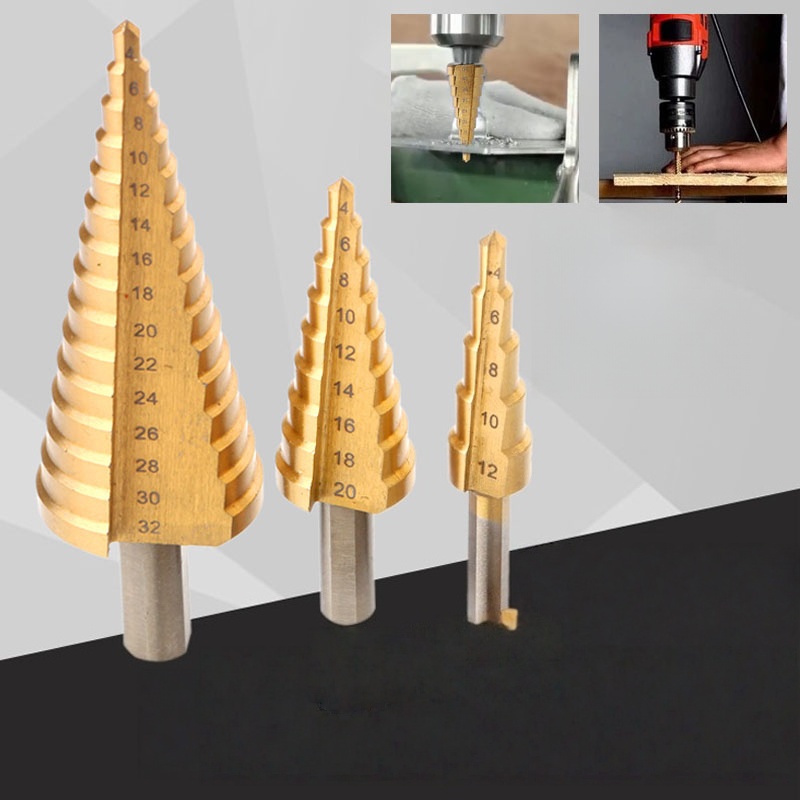 Wood Metal Hole Step Drill Bit Set High Speed Steel Titanium Cutter ...