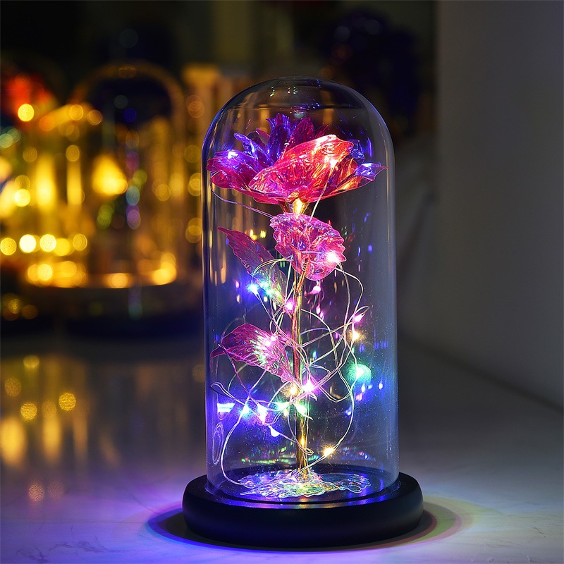 Mini Led Light Rose Artificial in Glass Dome Galaxy Rose Design as ...