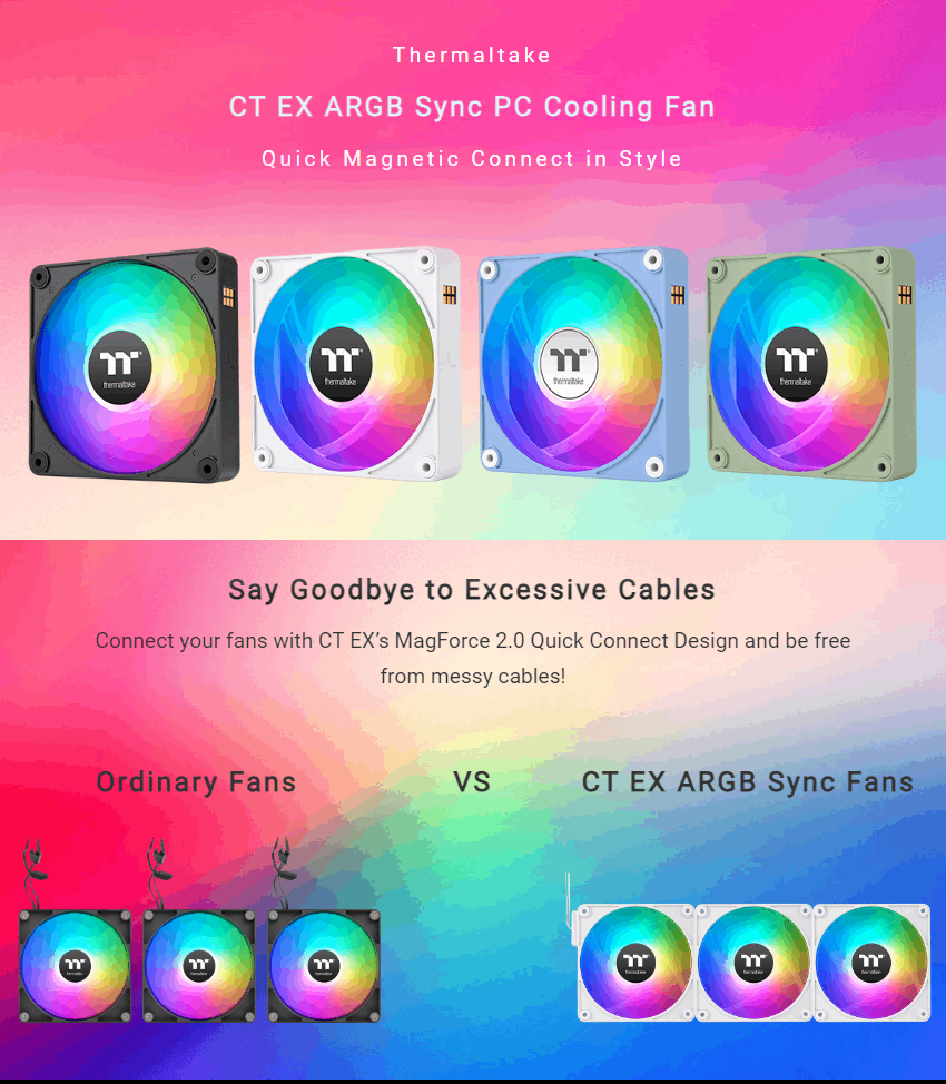 Thermaltake CT140 EX ARGB Sync | 140mm | Pack De 3 | Connexion En Série Magnétique MagForce 2.0 | PWM 500-1800 Tr/min | 9 LED Adressables | Synchronisation Carte Mère 5V | Roulement Hydraulique | Noir - View #2