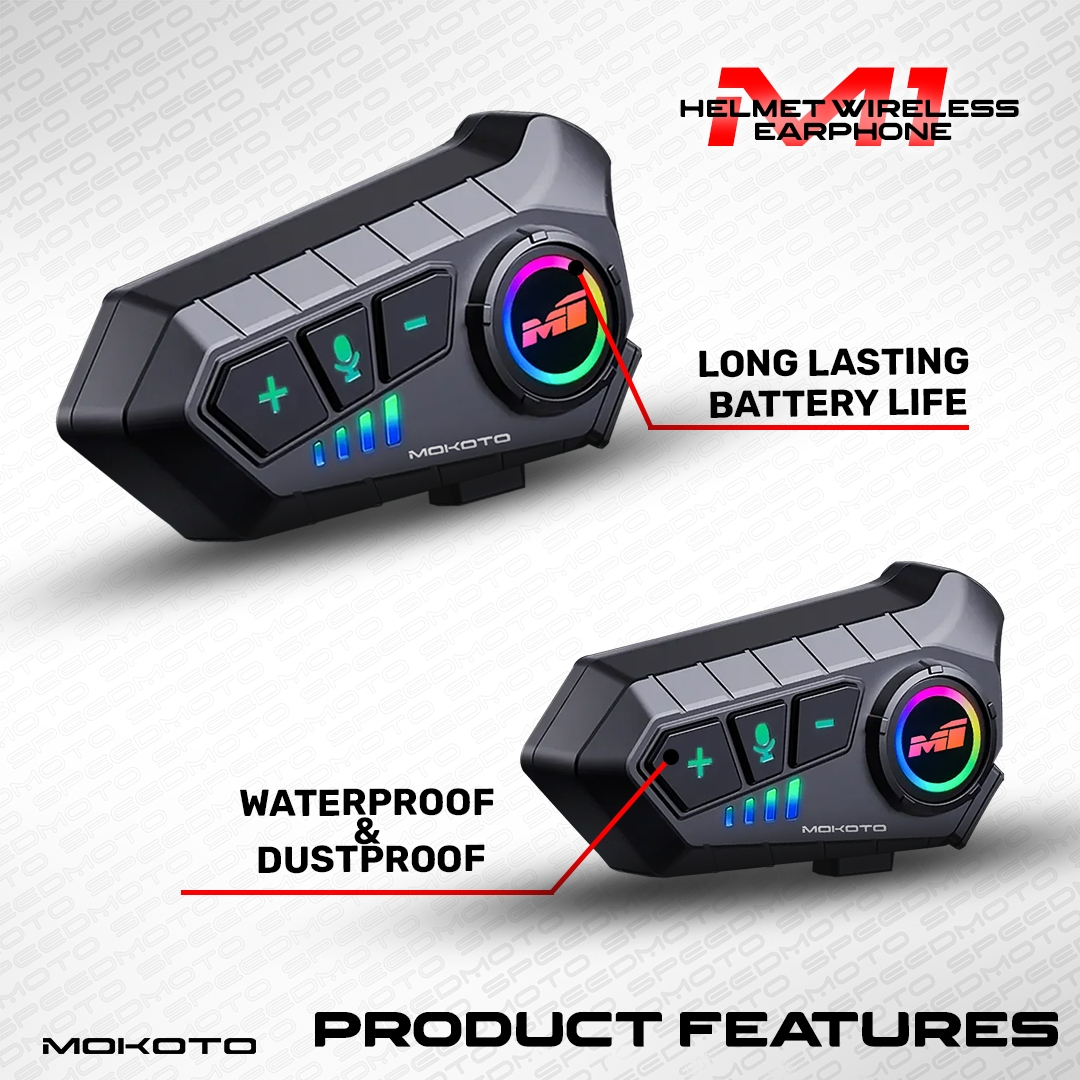 MOKOTO M1 HELMET BLUETOOTH WIRELESS EARPHONE V5.3 SOFT MIC MKT-11280 ...