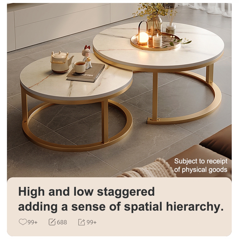 Small Simple Modern Living Room Nordic Style Steel Wood Round Coffee ...
